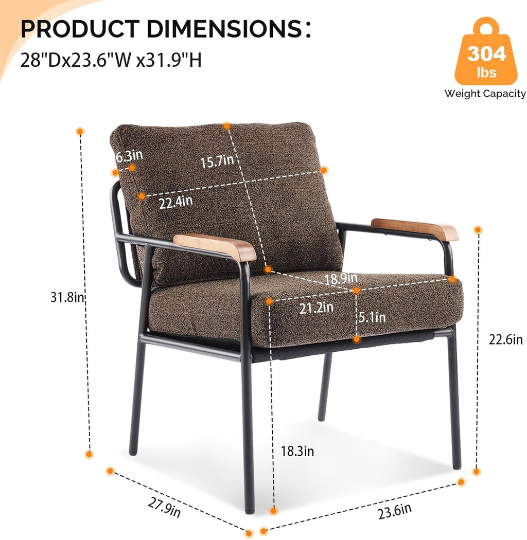 VINGLI Mid-Century Modern Accent Armchiars Set of 2 for Small Space, Small Comfy Upholstered Leisure Reading Chairs with Wood Armrests for Bedroom, Living Room, Waiting Room, Linen Expresso