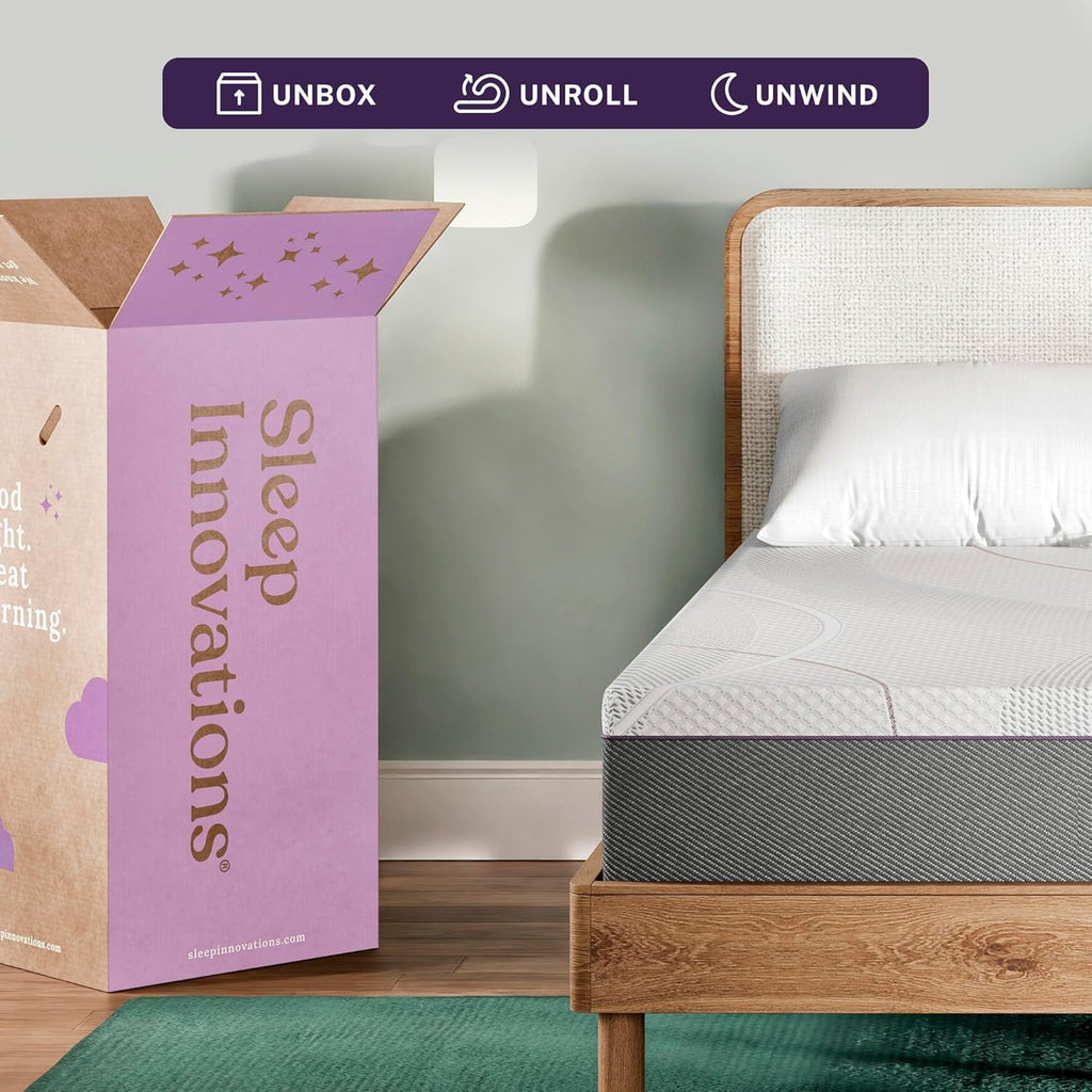 Sleep Innovations Marley 10 Inch Green Tea Gel Memory Foam Mattress, Queen Size, Bed in a Box, Medium Firm Feel