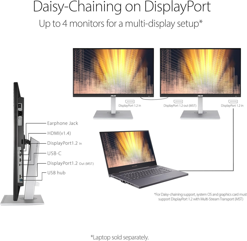 ASUS ProArt Display 27" Monitor PA278CV - WQHD (2560 x 1440), IPS, 100% sRGB, 100% Rec. 709, ΔE < 2, Calman Verified, USB Hub, USB-C, DisplayPort Daisy-Chaining, HDMI, Eye Care, Height Adjustable