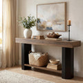 LITTLE TREE 63 in Console Table, 2 Tier Sofa Table Behind Couch, Long Console Sofa Tables for Living Room, Industrial Hallway Foyer Table for Entryway, Rustic Brown & Black