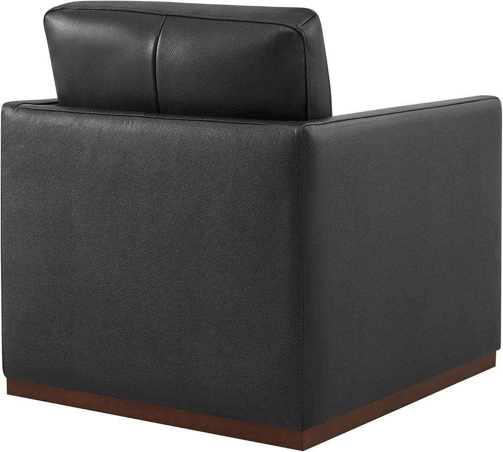 CHITA Genuine Leather Swivel Accent Chair, FSC Certified Mid Century Modern Arm Chair for Living Room and Bedroom, Fully Assembled, Black