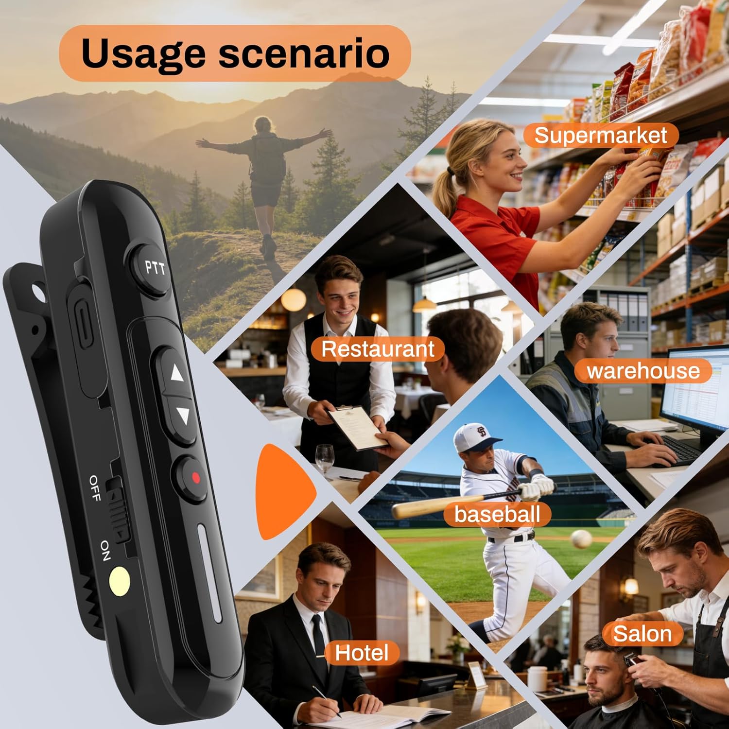 Super Mini Walkie Talkies Pro Two Way Radio with Earpieces, 8 Way Multi Unit Charger, Rechargeable Portable Communication Set for Restaurants, Hotels, Supermarkets, Team Events, Baseball, 8 Pack
