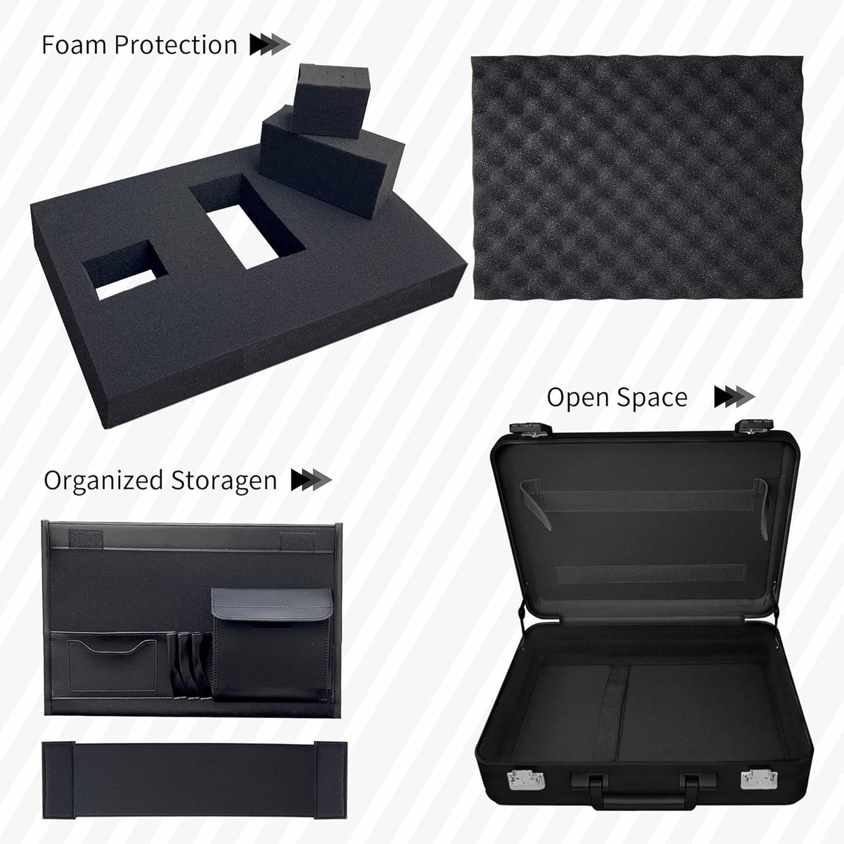Aluminum Storage Case with Customizable Foam, 3-in-1 Modular Interior, Professional Briefcase with TSA Locks