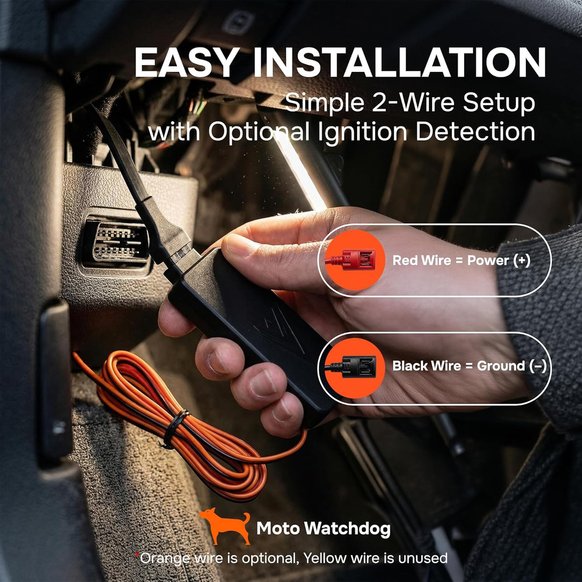 Wired GPS Tracker for Vehicles, No Subscription with Real-Time Location, Easy Install, Speeding Monitoring, Route History, Geofence, for Fleets & Families, USA, Moto Watchdog