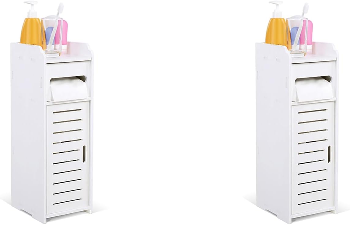 Tnfeeon Bathroom Floor Cabinet, 2Pcs PVC Side Storage Organizer Freestanding Entryway Storage Unit Console Table Space Saver Organizer Bathroom Furniture Home Decor White