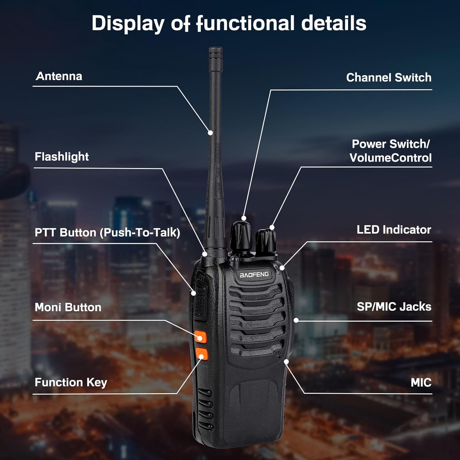 Baofeng Walkie Talkies 888S Rechargeable Long Range with Earpieces for Adults, 16 Channel Professional Radio Handheld Two Way Radios Li-ion Battery and Charger Included (10pack with 10earpiece)