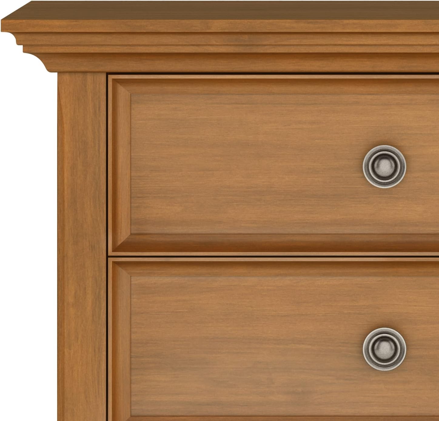 SIMPLIHOME Amherst Bedside Table - 24 inch Wide Solid Wood Nightstand in Light Golden Brown, Transitional Bedroom Side or End Table with 2 Drawers, Open Storage Shelf and Bronze Hardware