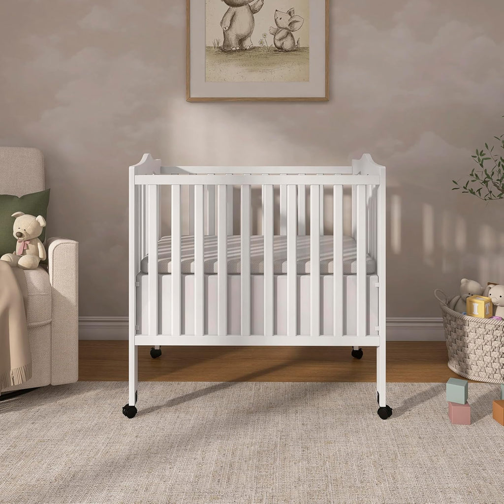 Dream On Me 2-In-1 Lightweight Folding Portable Stationary Side Crib In White, Greenguard Gold Certified, Baby Crib To Playpen, Folds Flat For Storage, Locking Wheels
