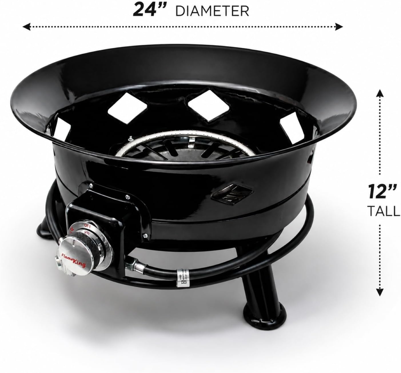 Flame King Smokeless Propane Fire Pit, 24-inch Portable Firebowl, 58K BTU with Self Igniter, Cover, & Carry Straps for RV, Camping, & Outdoor Living