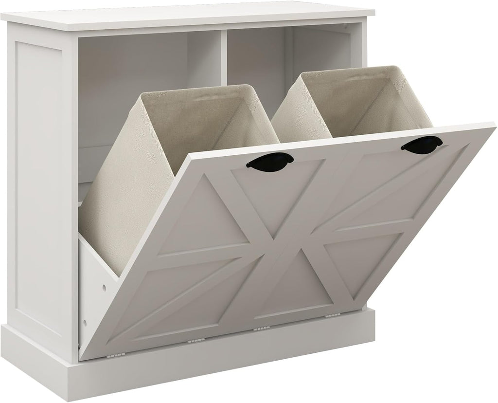 Modern Contemporary Laundry Sorter Cabinet, Two-Compartment Tilt-Out, for Bathroom Living Room Hallway