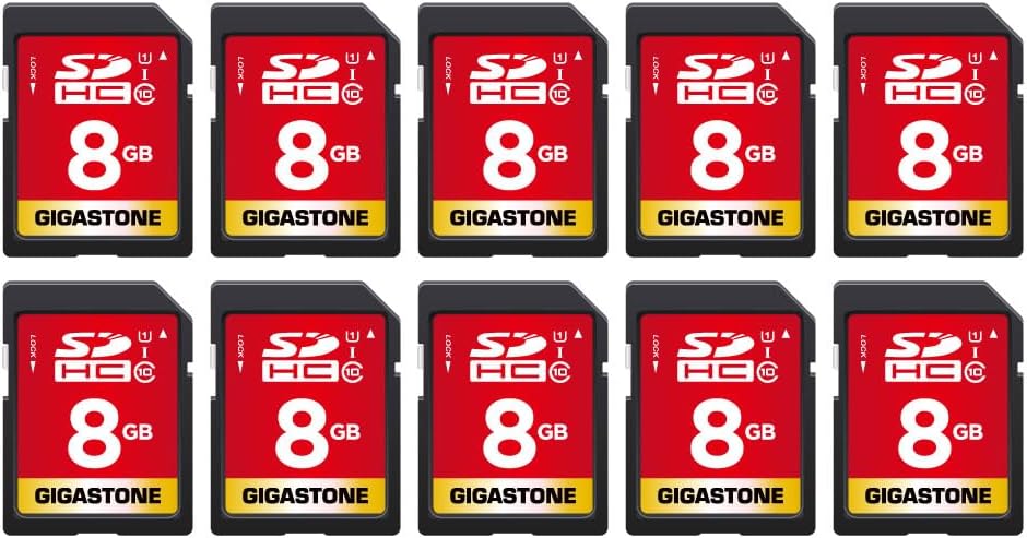 GIGASTONE 8GB SD Card 10-Pack UHS-I U1 Class 10 SDHC Memory Card Full HD Video Canon Kodak Olympus Digital Camera, with 10 mini Cases