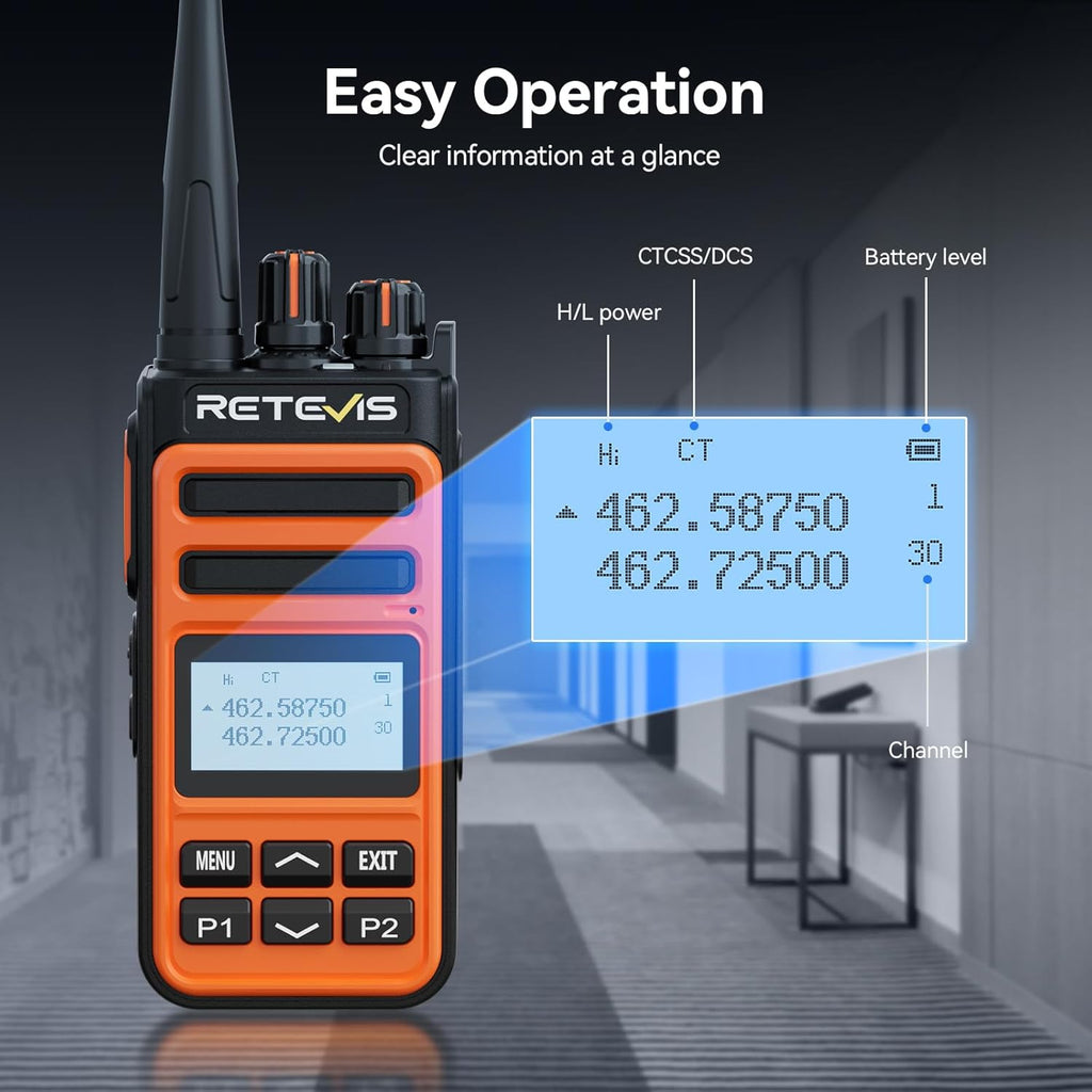 Retevis MateTalk C6B GMRS 2 Way Radio Long Range,Fast Charging Walkie Talkies Rechargeable with Earpieces,NOAA,LCD Screen,Type-C,1500mAh,Easy Pairing,Rugged Two Way Radio for Security Job site(4 Pack)
