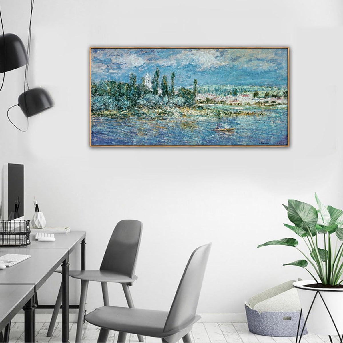 Framed Monet Canvas Wall Art - Landscape with Thunderstorm Fine Art Reproduction Pictures Prints Modern Artworks Large Wall Art Decor Aesthetic for Bedroom Bathroom Home Office Decorations 24" X 48"