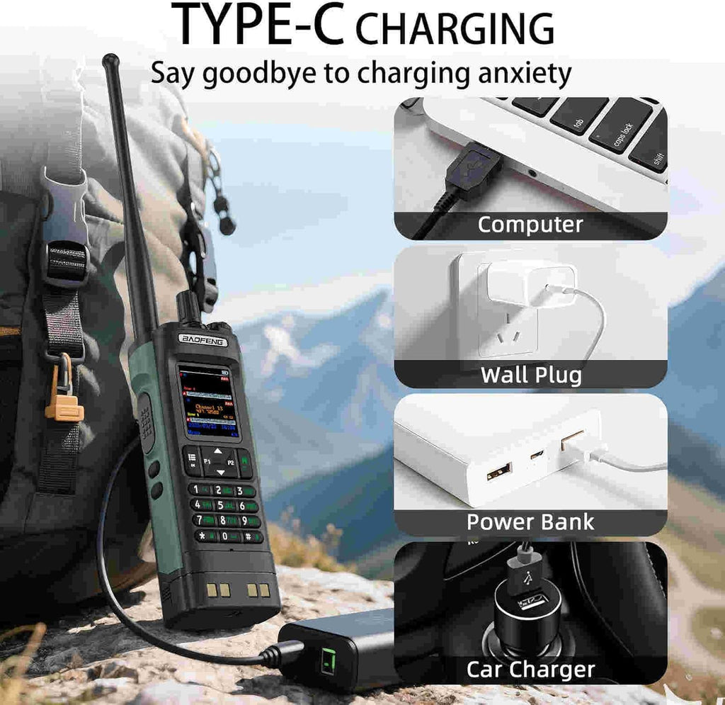 BAOFENG DM32 DMR Handheld Radio with USB-C Charging, GPS, 10W Long Range Walkie Talkie for Emergency Rescue & Outdoor Sports DM-32UV (1 Pack Green)