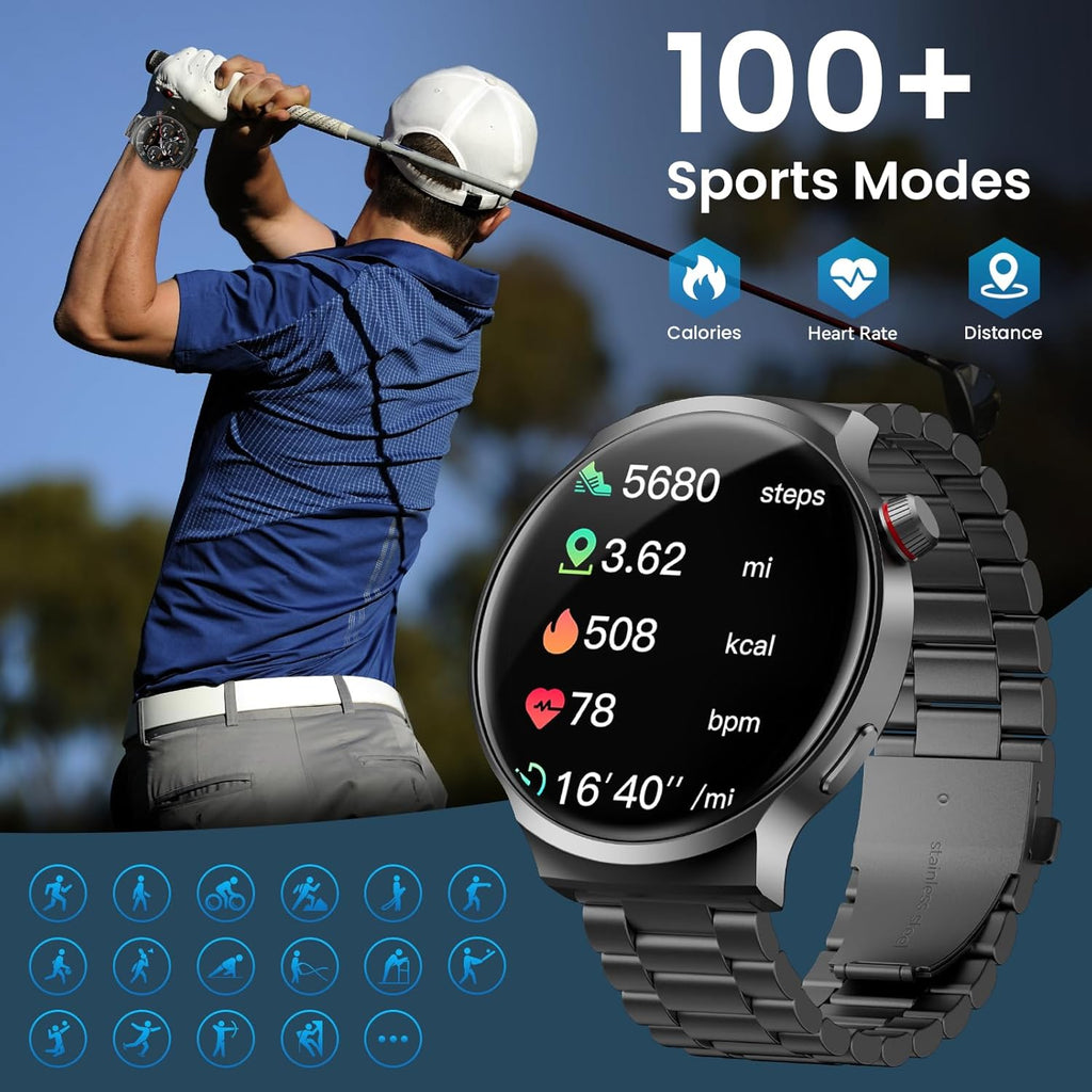 AMAZTIM Smart Watch for Men, 1.85" Ultra-Large HD Display, 120-Day Battery Life with 1000mAh Charging Case, Military-Grade Materials,Answer/Dial Calls, 24/7 Heart Rate & Sleep Monitor,Android & iOS