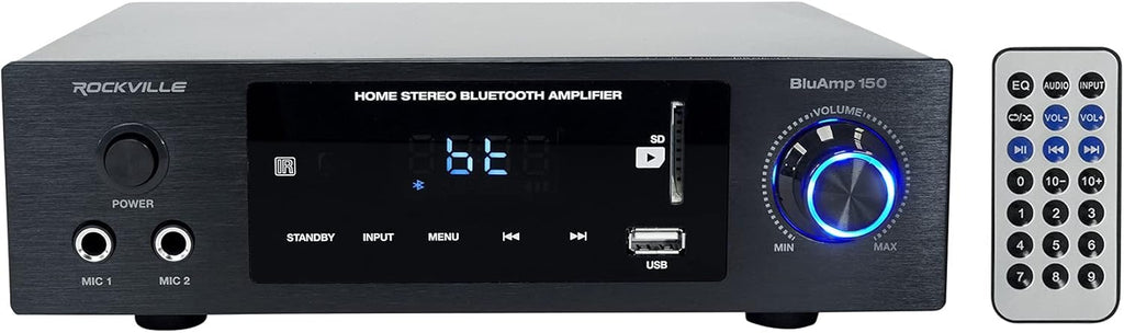 Rockville BLUAMP 150 Bundle: Home Stereo Bluetooth Amplifier Receiver Optical Phono RCA, (4) HC85 8 in 700-Watt in-Ceiling Home Theater Speakers 8 Ohm, 5-Items