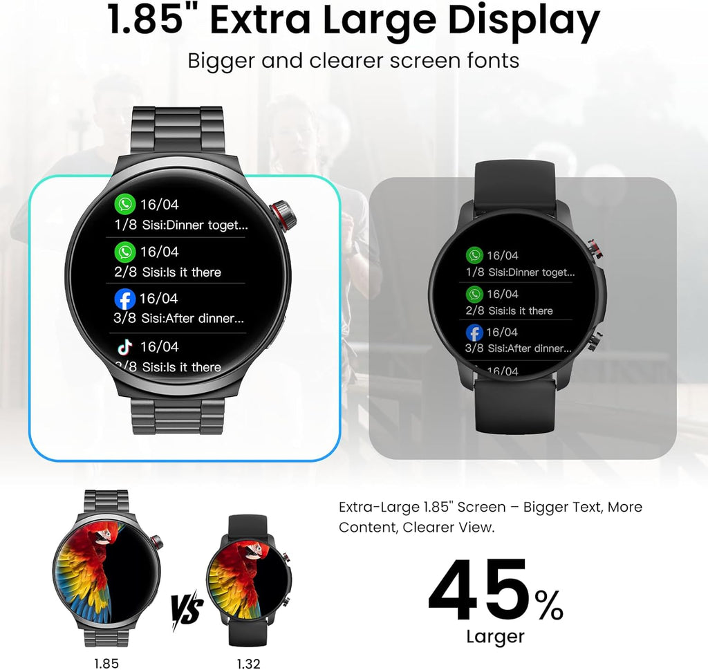 AMAZTIM Smart Watch for Men, 1.85" Ultra-Large HD Display, 120-Day Battery Life with 1000mAh Charging Case, Military-Grade Materials,Answer/Dial Calls, 24/7 Heart Rate & Sleep Monitor,Android & iOS