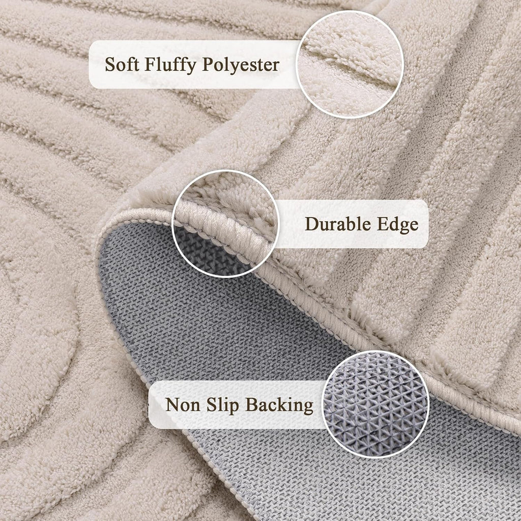 SHACOS Soft Cozy Fluffy Arch Pattern High Low Pile Area Rugs 9'x12' Large Non Slip Washable Modern Geometric Rug Scandinavian Minimalist Carpet for Living Room Bedroom Dining Room, Beige