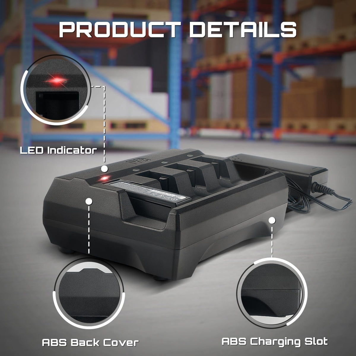 4-Slot Battery Charger SAC3600-4001CR for Zebra Barcode Scanners DS3678, DS3600, LI3678, LI3600, LS3678, LS3600 - Power Adapter Included, BTRY-36IAB0E-00 & 82-166537-01 Compatible