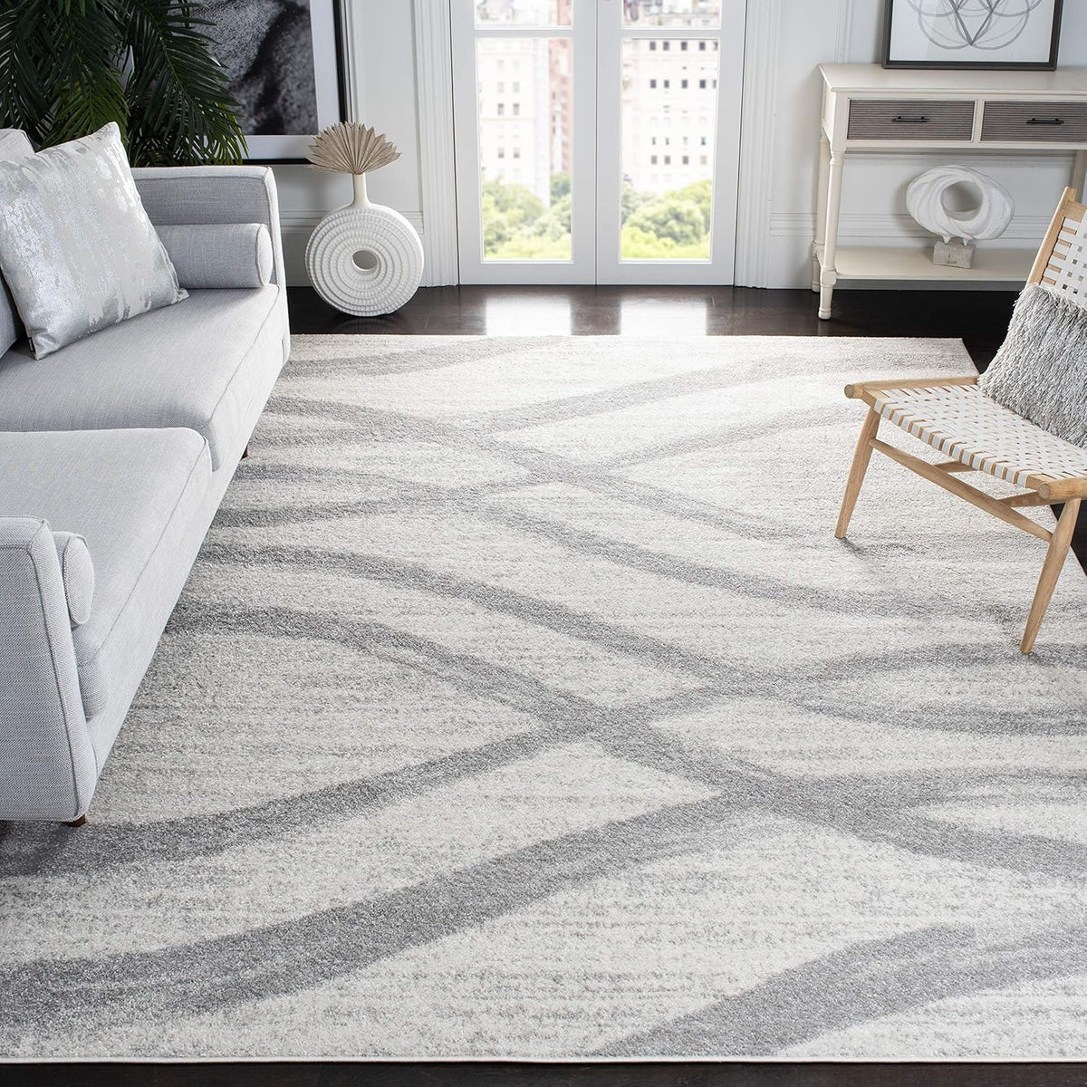SAFAVIEH Area Rug 9x12 - Adirondack Collection - Large - Cream & Grey, Modern Wave Design, Non-Shedding & Easy to Clean, Ideal for Living Room, Bedroom, Dining Space (ADR125C)