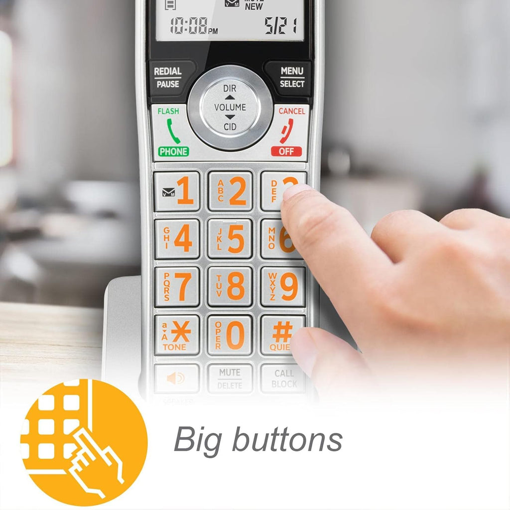 AT&T CL84207 DECT 6.0 2-Handset Corded/Cordless Phone for Home with Long Range, Answering Machine, Call Blocking, Caller ID Announcer, Intercom, and Line-power mode, Silver/Black