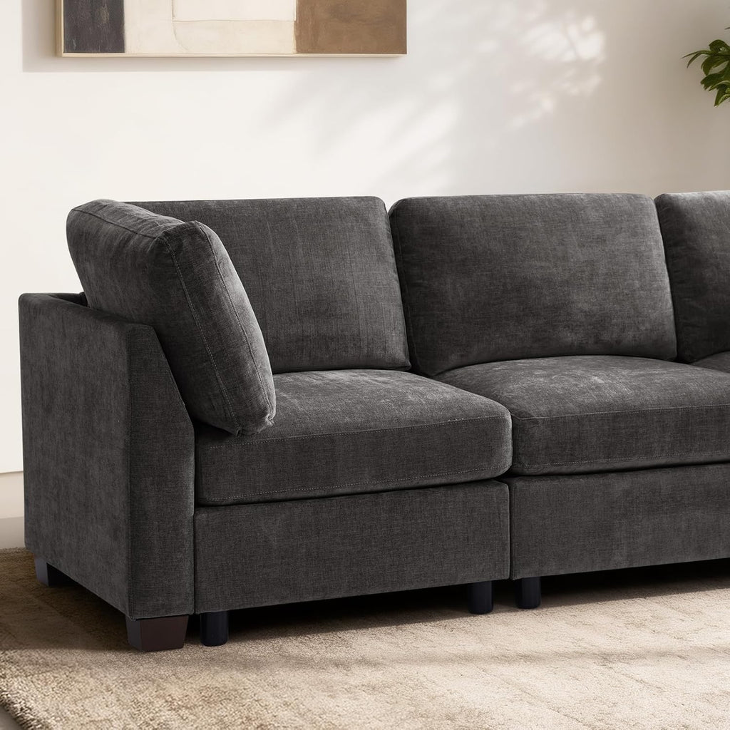 EDILLY 94 inches Oversized Modular Sectional Fabric Cloud Sofa Set, Extra Large L Shaped Couch Reversible Chaise Couch,3 Seat Modular Sofa,Grey
