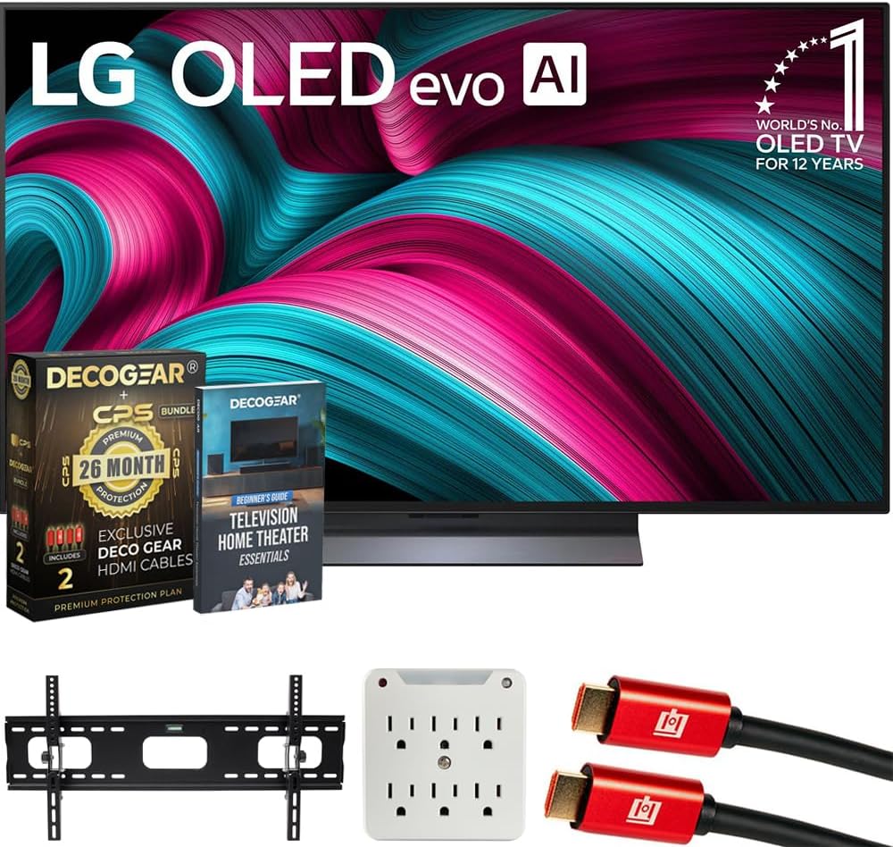LG OLED48C5PUA 48" C5 OLED evo 4K UHD webOS TV 2025 Bundle with CPS Exclusive 26 Month Protection, 2X HDMI Cable, Wall Mount, Surge Adapter & Deco Gear Complete Home Theater Beginner's Guidebook