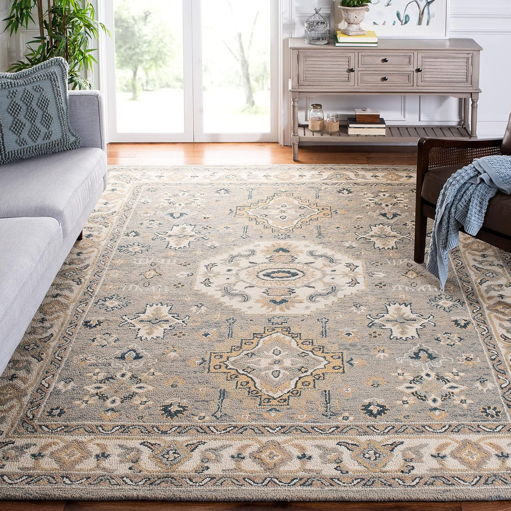 SAFAVIEH Aspen Collection Area Rug - 9' x 12', Moss & Ivory, Handmade Traditional Wool, Ideal for High Traffic Areas in Living Room, Bedroom (APN601W)