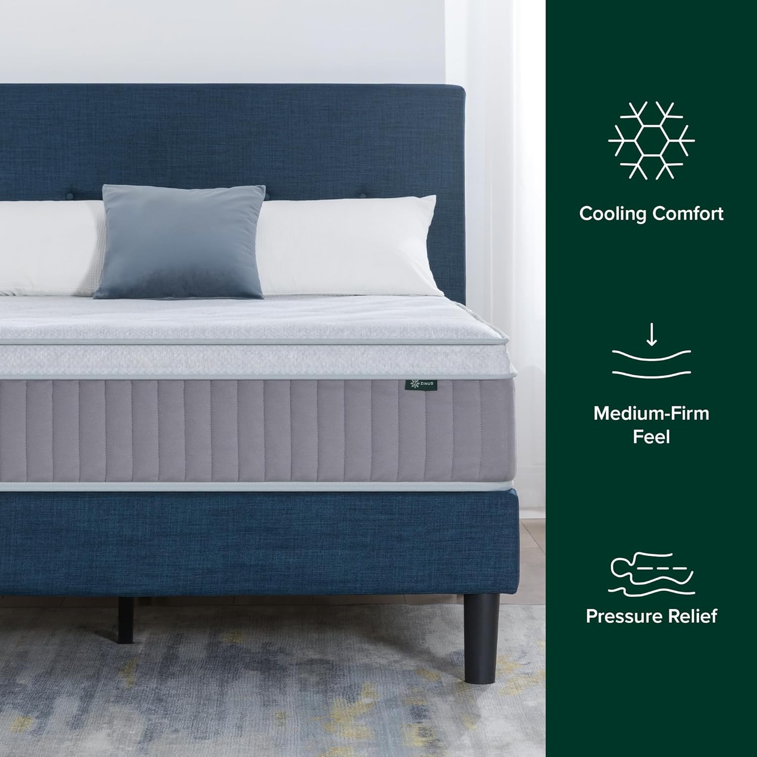 Zinus Cool Support 12 Inch Hybrid Mattress, Cooling Gel Memory Foam, Heavy Duty Individually Wrapped Coils, Soothing Pressure Relief, Medium Firm Feel, CertiPUR-US Certified, Full