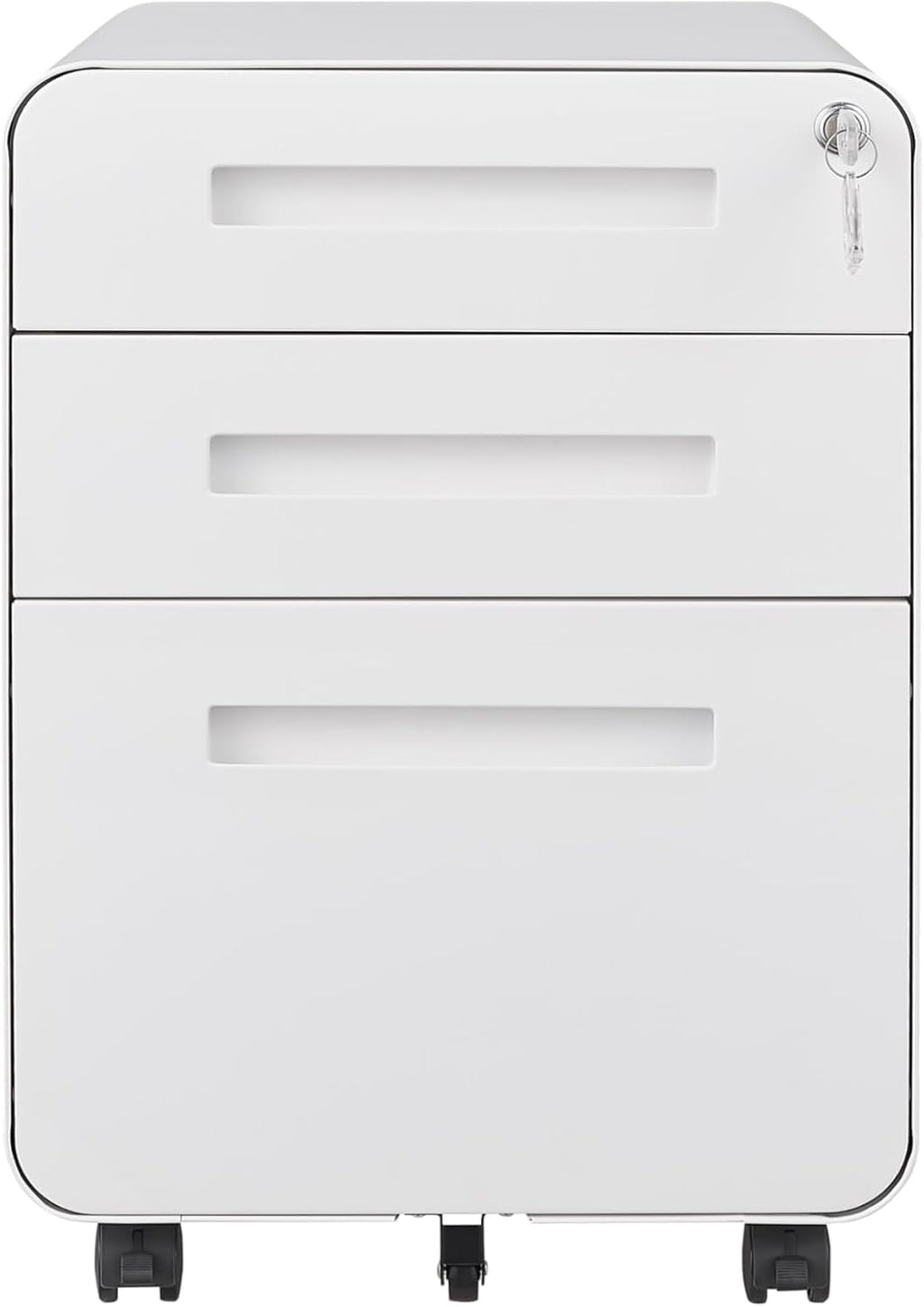 Garvee 3 Drawer File Cabinet with Lock, Under Desk Mobile Metal Filing Cabinet for Home Office, 5 Wheel Anti-Tilt Rolling File Cabinets for A4/Letter/Legal Size, Fully Assembled