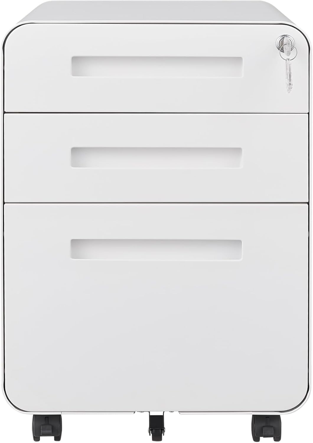 Garvee 3 Drawer File Cabinet with Lock, Under Desk Mobile Metal Filing Cabinet for Home Office, 5 Wheel Anti-Tilt Rolling File Cabinets for A4/Letter/Legal Size, Fully Assembled