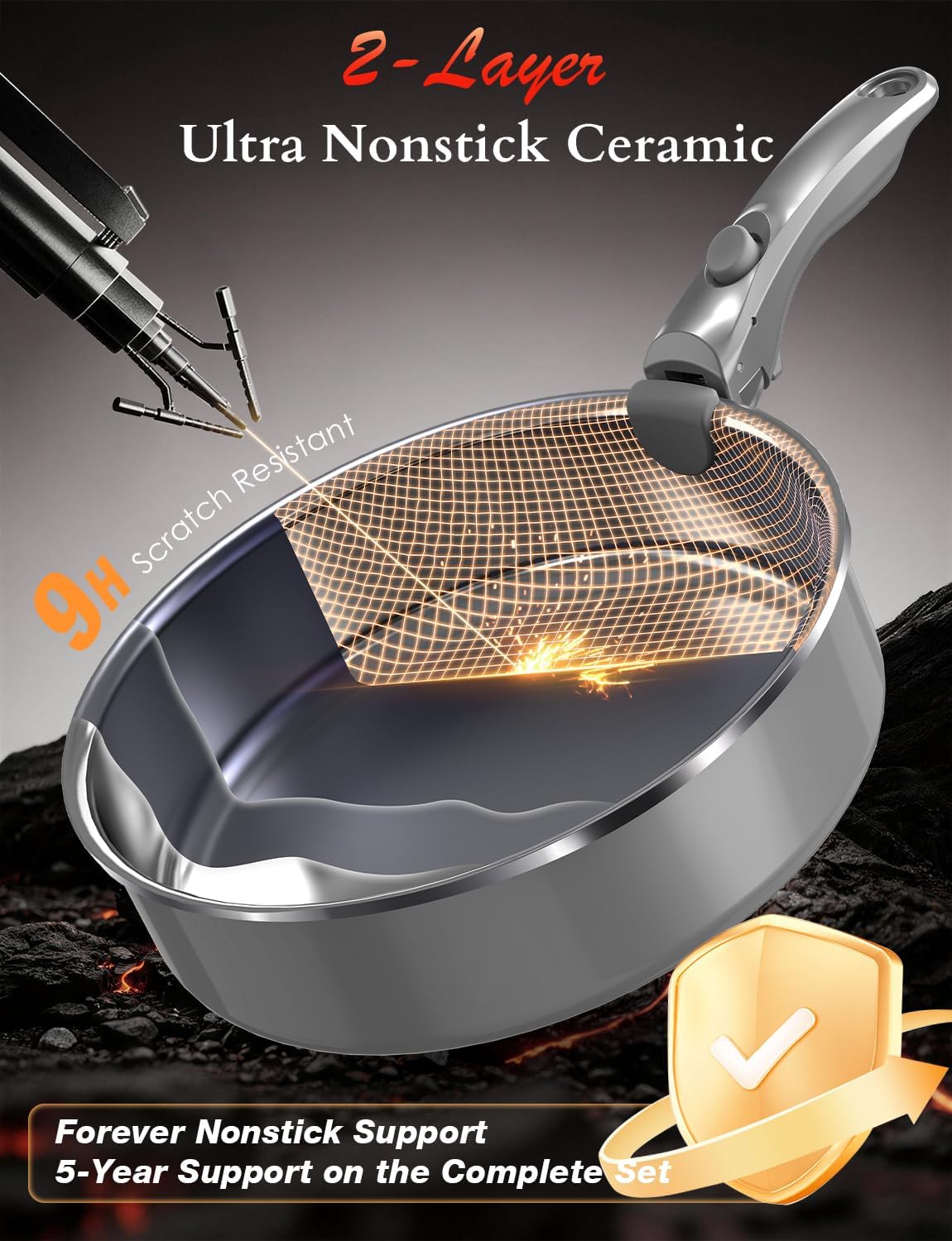 DUXANO Ceramic Pots and Pans Set Non Stick, 2026 Upgraded Hybrid Frypan, 1.5&2 QT Saucepans with Lid, Oil-less Cooking, PFAS Free Non Toxic, Induction Ready,Oven&Dishwasher Safe,Removable Handle,12PC