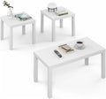 Furinno Classic Living Room Table Set of 3, Modern Rectangle Coffee Table with 2 Square Side Tables, End Tables, 1.8 Inch Thick Tabletop for Living Room, Home Office, White