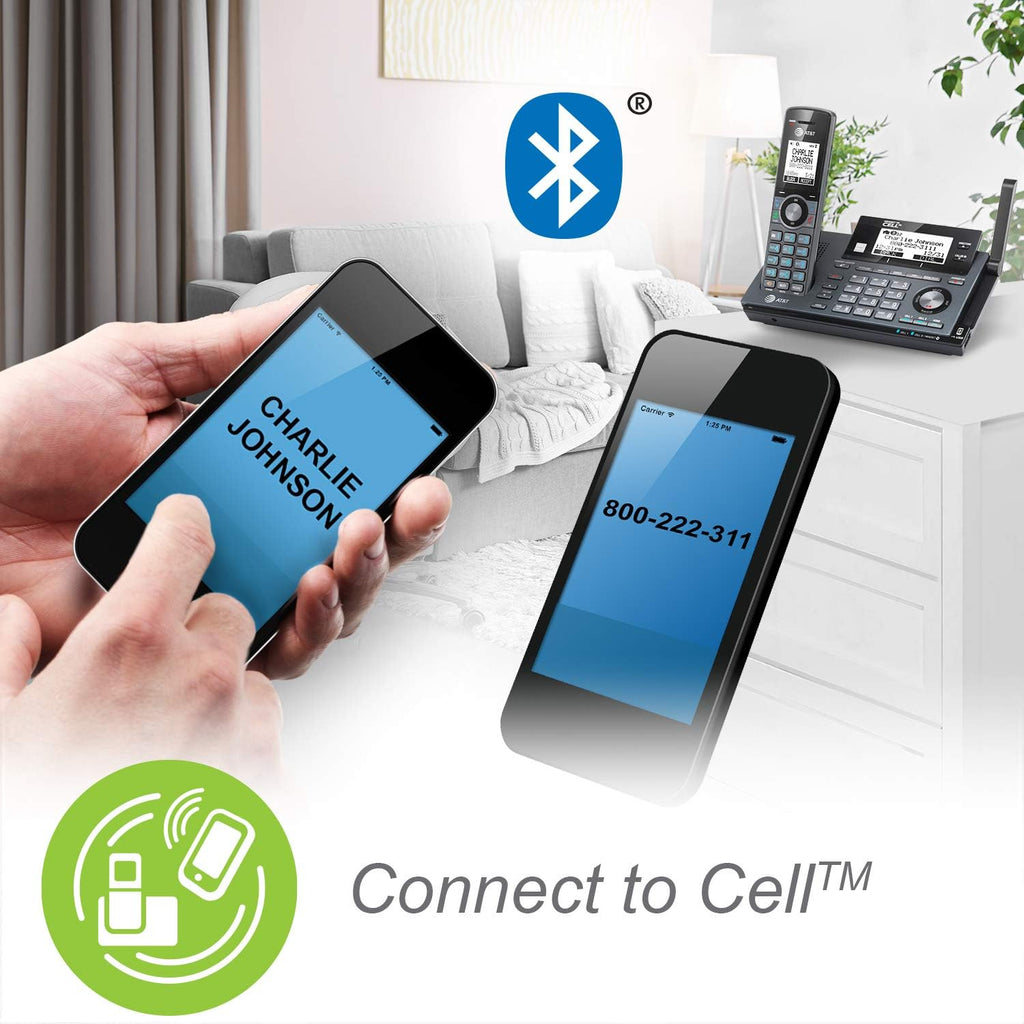 AT&T CLP99387 DECT 6.0 Expandable Cordless Phone with Bluetooth Connect to Cell, Smart Call Blocker and Answering System, Metallic Blue with 3 Handsets