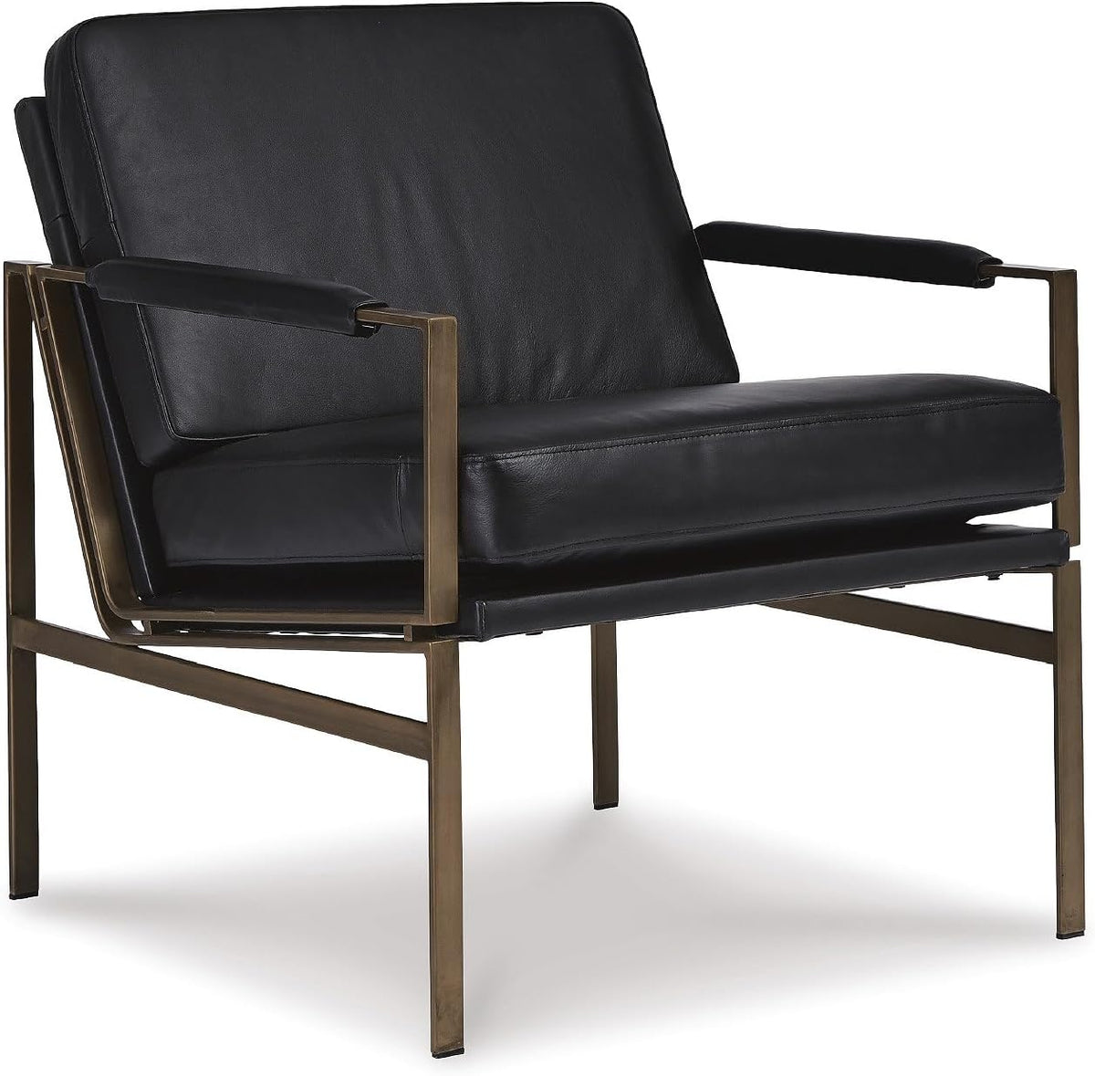 Signature Design by Ashley Puckman Mid-Century Modern Leather Accent Chair, Black