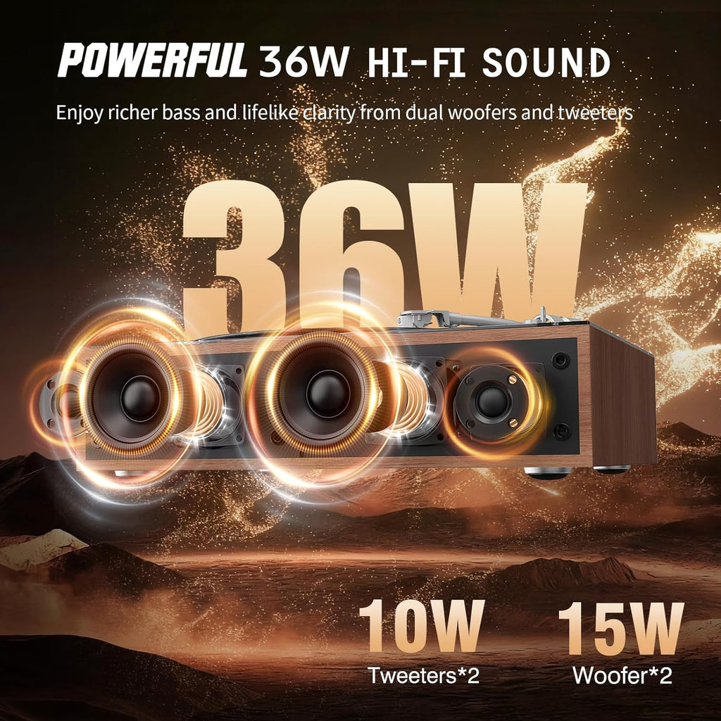 1 BY ONE Fully Automatic Record Player, All-in-One Vinyl Turntable with Automatic Repeat Function, Remote Control, Built in Speakers& DSP, Phono Preamp, AT-3600L Cartridge, Belt Drive 2-Speeds