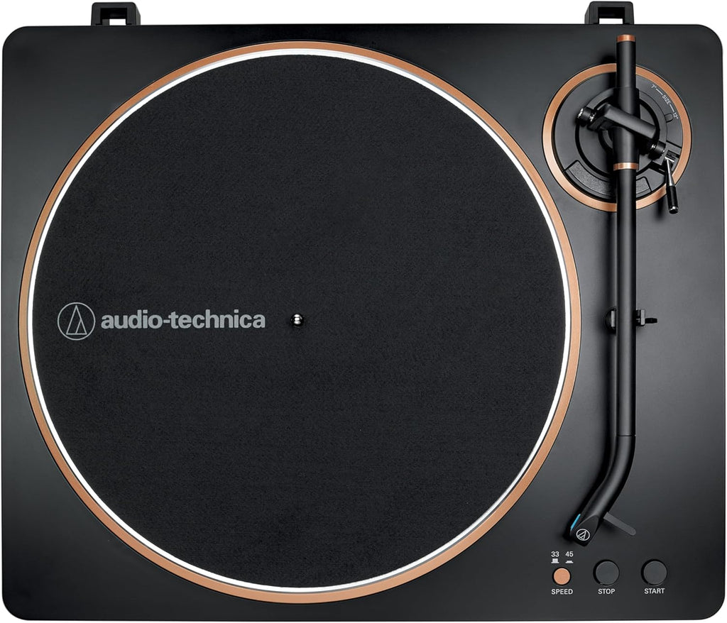 Audio Technica AT-LP70X-BZ Automatic Belt Drive Turntable - Black/Bronze with Audio Technica AT-SP3X Powered Bookshelf Speakers (2024)