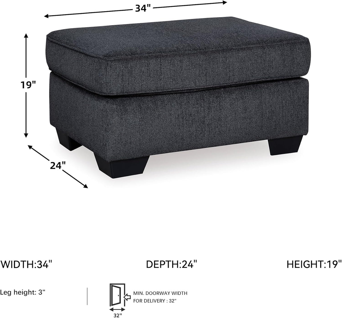Signature Design by Ashley Altari Modern Rectangular Accent Ottoman, Dark Gray