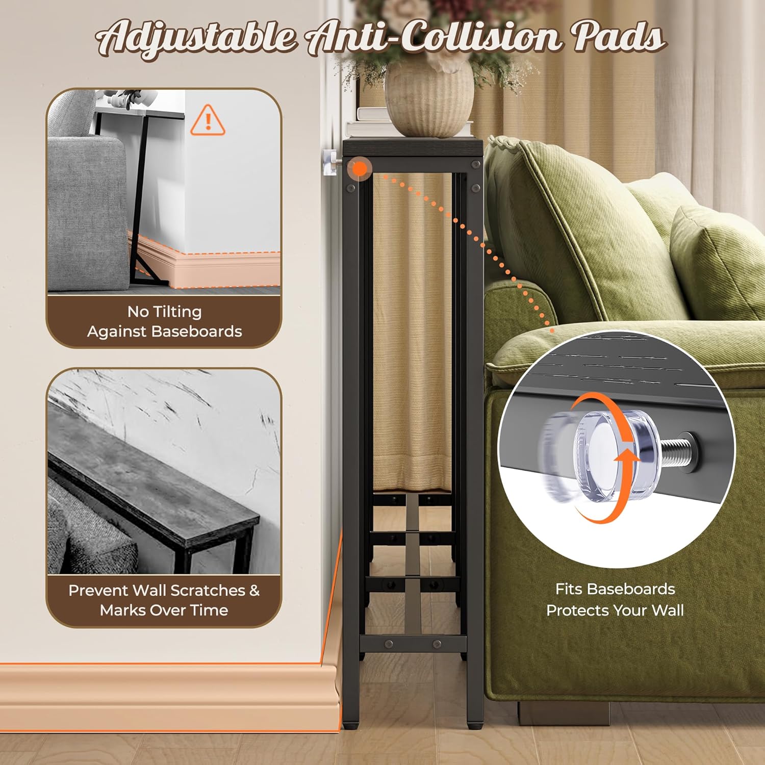 Huuger Narrow Sofa Table with 2 Power Outlets, 86.6-110.2 Inch Adjustable Length, Behind the Couch Table with USB-C Port, Long Entryway Console Table, Anti-tip Kit, for Living Room, Black