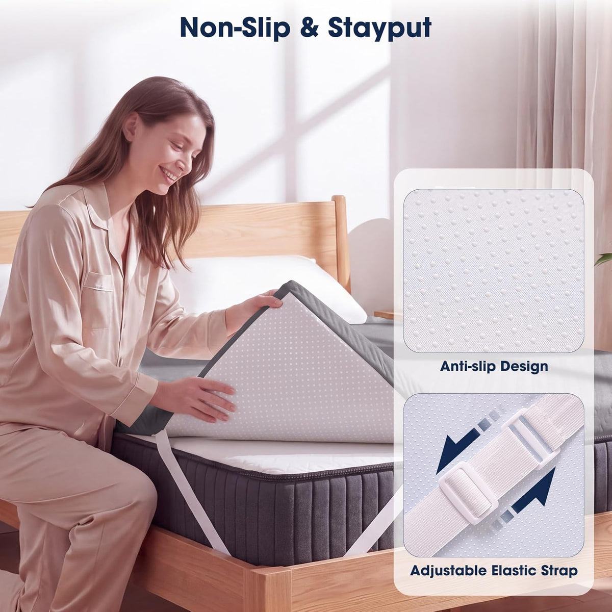 VALUXE 3 Inch Gel Memory Foam Mattress Topper Full Size High Density Cooling Pad Pressure Relief Bed Topper Grey (with Removable & Washable Bamboo Cover)