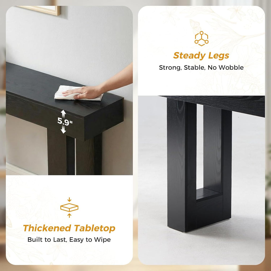 DUMOS 63 Inches Console Farmhouse Table for Entryway, Long Console Table Behind Couch, Solid Wood Narrow Entryway Table for Hallway, Living Room, Foyer, Entrance, Easy Assembly, Black