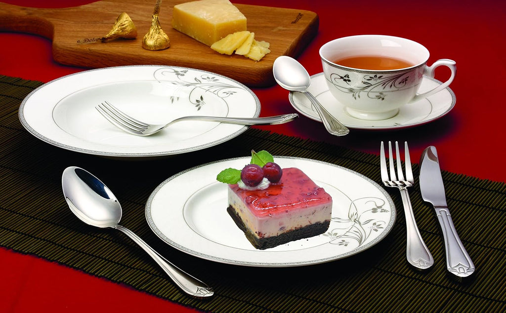 Lorenzo 57 Piece Elegant Bone China Service for 8 Viola Dinnerware Sets, Silver
