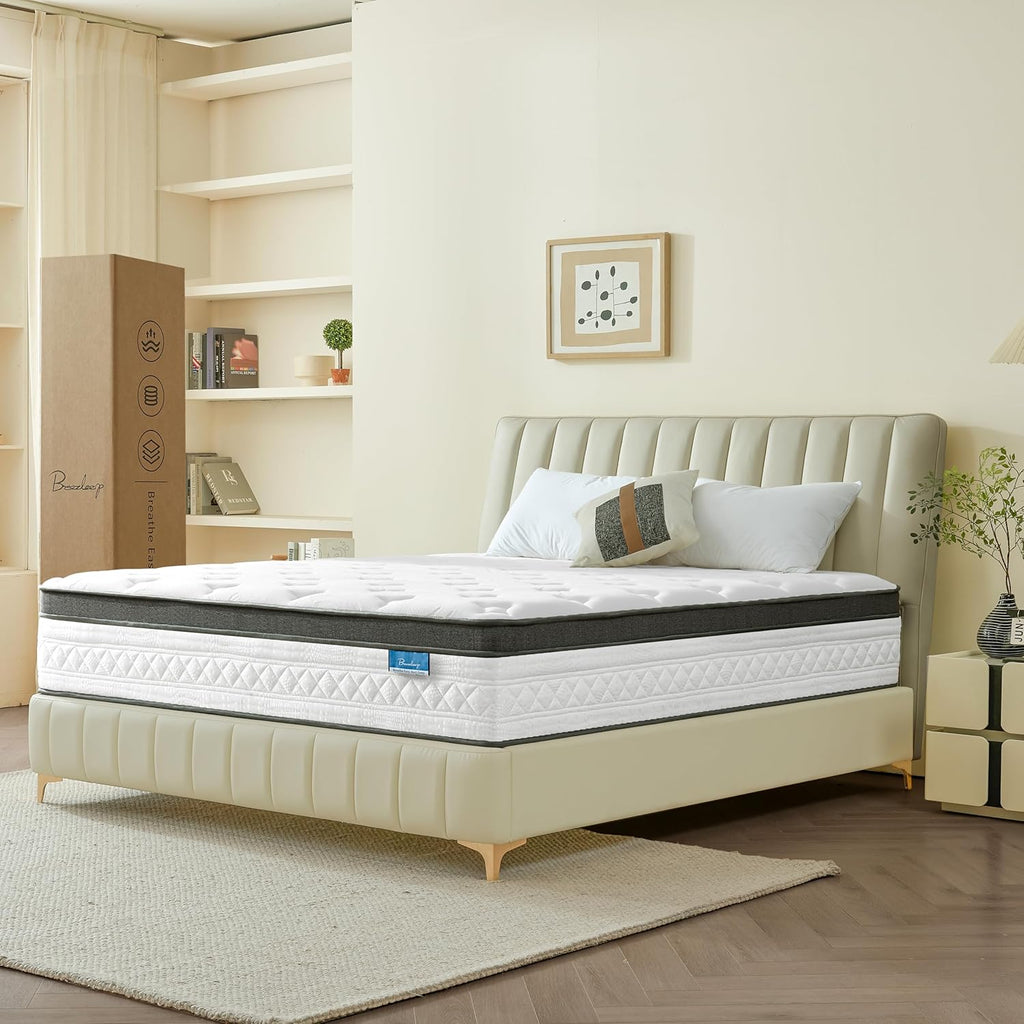 King Size Mattress, 12 Inch King Mattress in a Box, Cooling Gel Memory Foam Hybrid Mattress with Pocketed Coils, Medium Firm Feel, CertiPUR-US Certified, Pressure Relief, Motion Isolation