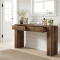 LITTLE TREE Solid Wood 63 Inches Console Table with 2 Drawers, Vintage Brown Sofa Table Behind Couch for Living Room, Long Hallway Foyer Entryway Table for Entrance