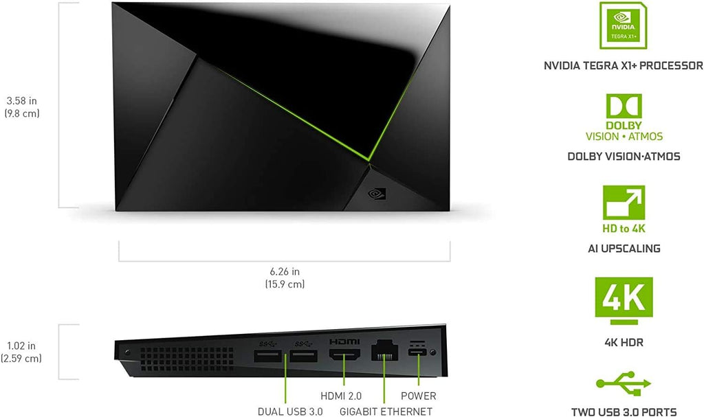 NVIDIA Shield Android TV Pro | 4K HDR Streaming Media Player High Performance, Dolby Vision, 3GB RAM, 2X USB, Works with Alexa, Model:945-12897-2500-101