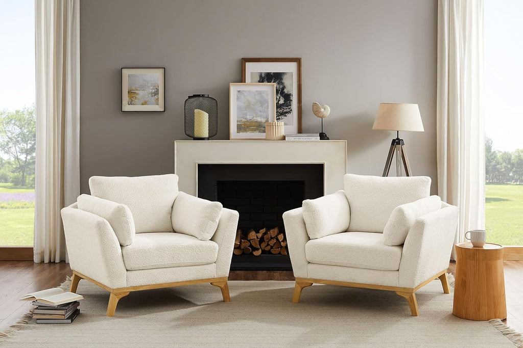 VANOMi Large-Sized Accent Chair, Thick Cushion Bedroom Reading Chair, Comfortable Living Room Single Sofa, Boucle Milky White
