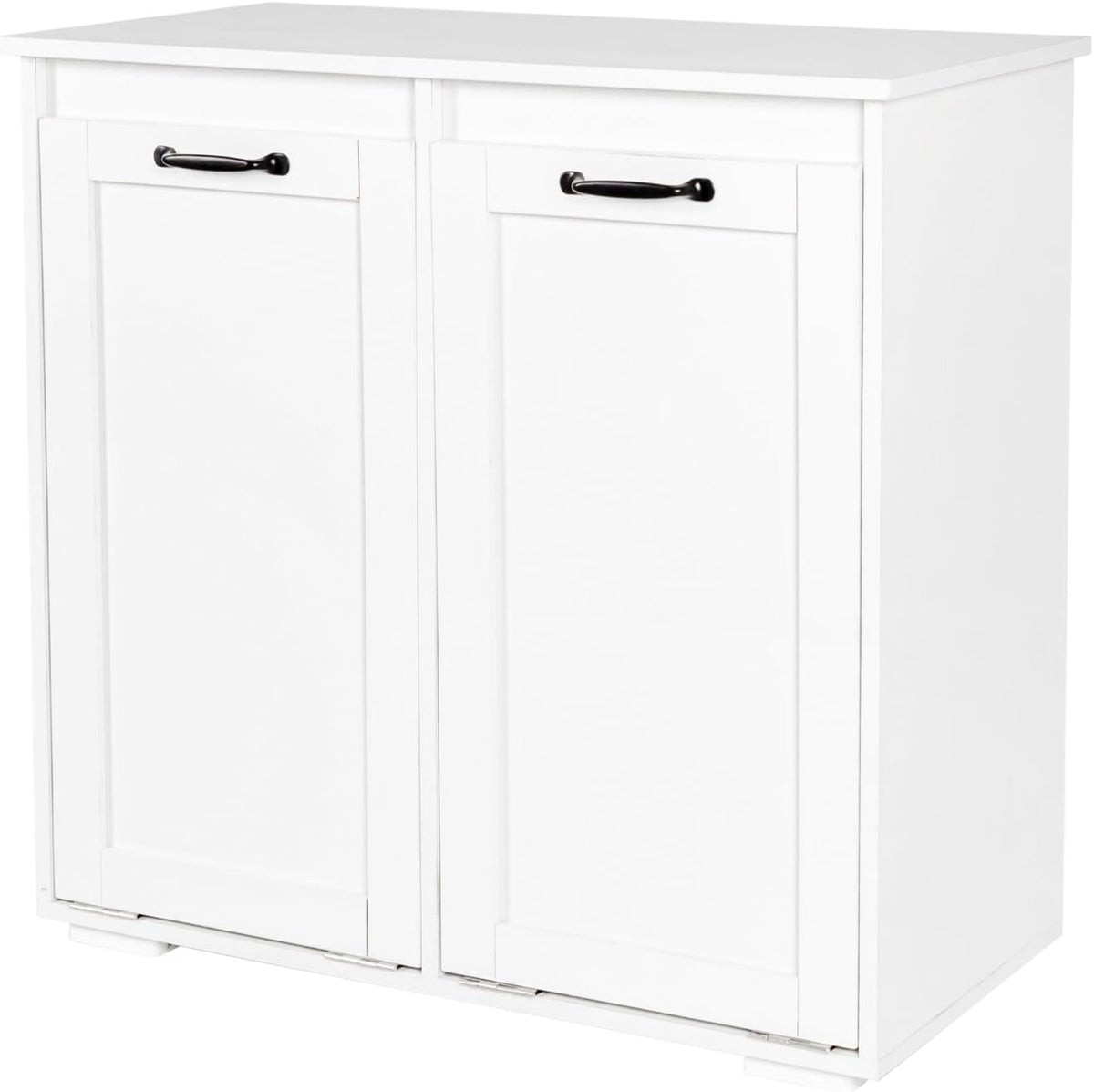 LUMISOL Double Tilt-Out Laundry Hamper Cabinet, Farmhouse Laundry Cabinet with Hidden Fabric Baskets, Wooden Bathroom Storage Cabinet with Doors for Living Room, Kitchen, White