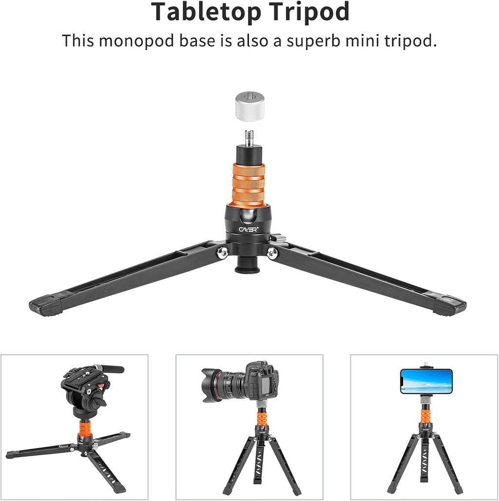Cayer FP34 Monopod with Feet, 71 inch Aluminum Telescopic Camera Monopod with Fluid Head and 3-Leg Tripod Base for DSLR Video Cameras Camcorders, Supporting up to 13.2 lbs
