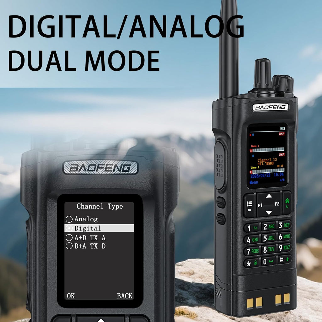 BAOFENG DM32 Dmr Radio,DM-32 Handheld Radio with USB-C Charging, GPS, 10W Long Range DM32UV Walkie Talkie for Emergency Rescue & Outdoor Sports (1Pack Black+Dual Section Antenna+Radio Holster)