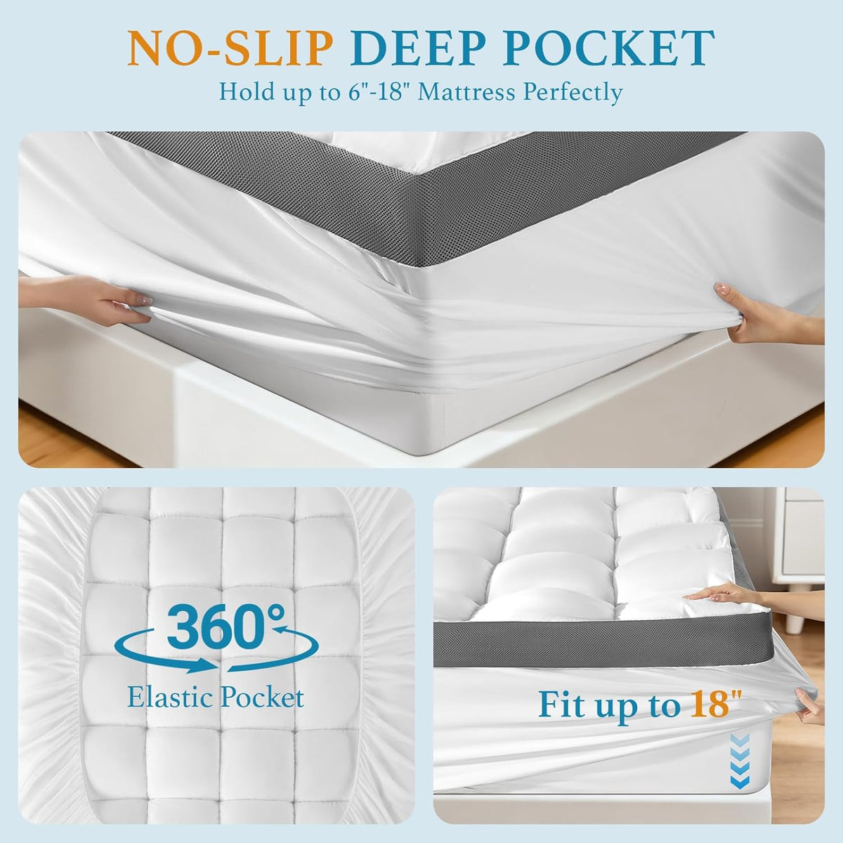 4 Inch Memory Foam Mattress Topper, Cooling Extra Thick 2000 GSM Pillow Top Mattress Pad for Back Pain Relief,Soft Breathable Mattress Cover for Fluffy Shredded Memory Foam Filled (Queen, 60"x80")